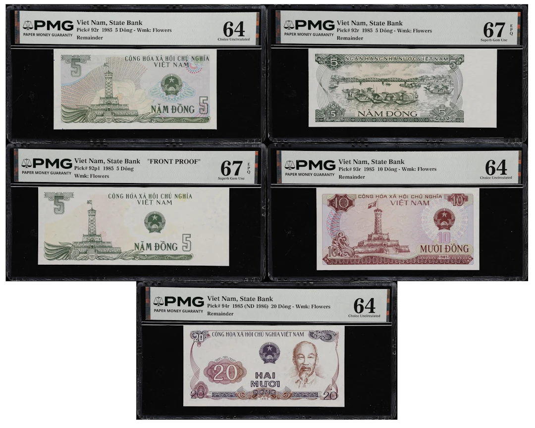 VIETNAM. Lot of (5). State Bank of Vietnam. 5, 10, & 20 Dong, 1985.