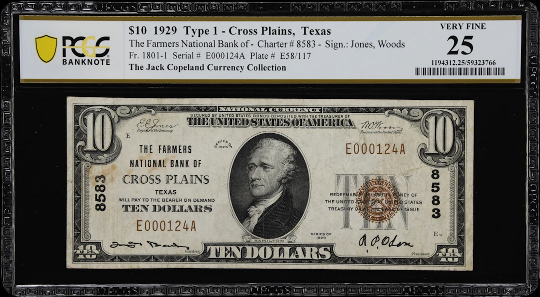 Cross Plains, Texas. $10 1929 Ty. 1. Fr. 1801-1. Farmers NB. Charter
