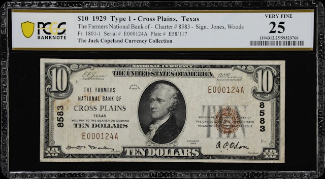 Cross Plains, Texas. $10 1929 Ty. 1. Fr. 1801-1. Farmers NB. Charter