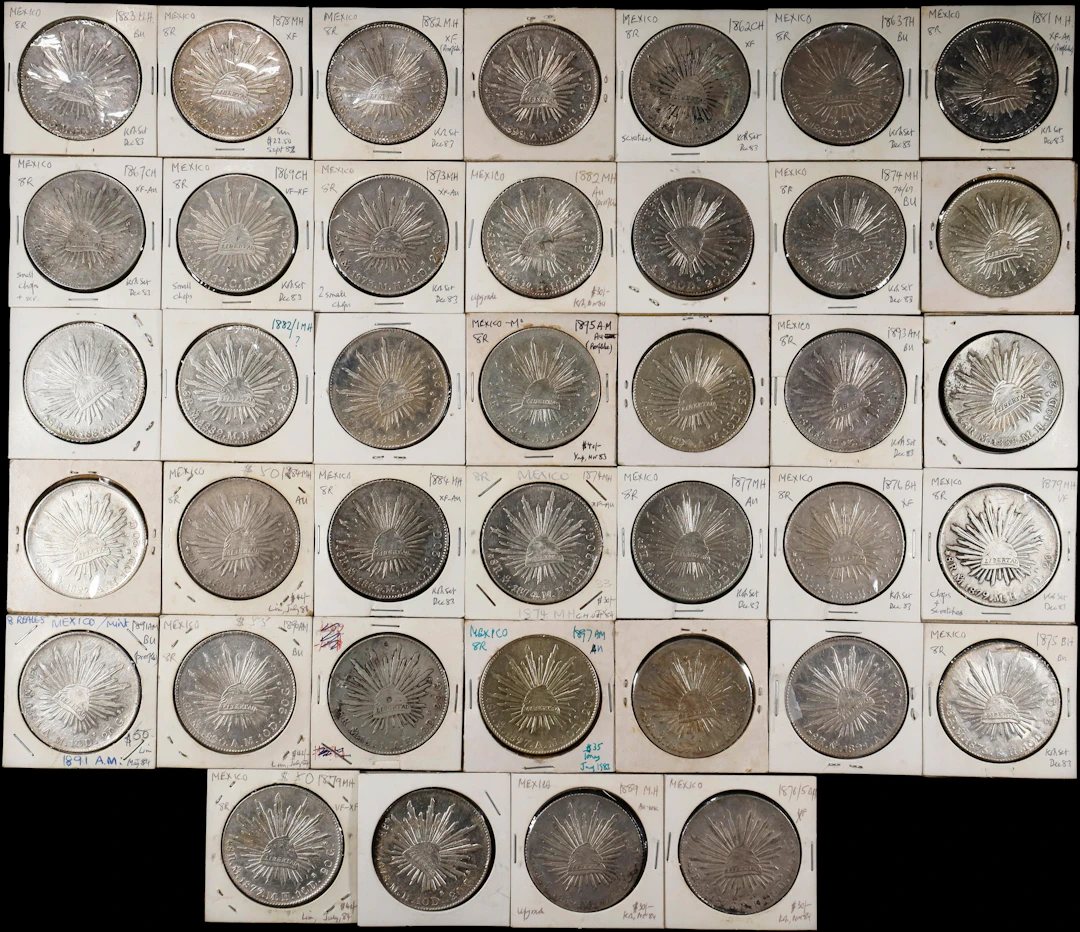 MEXICO. Group of 8 Reales (39 Pieces), 1862-97. Mexico City Mint.
