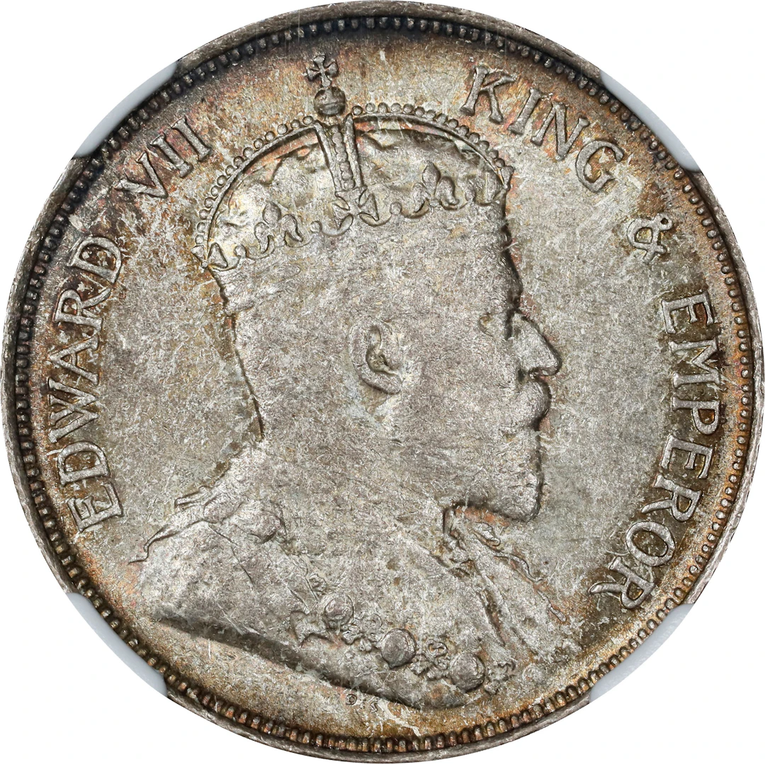 STRAITS SETTLEMENTS. 50 Cents, 1908. London Mint. Edward VII. NGC MS-62.