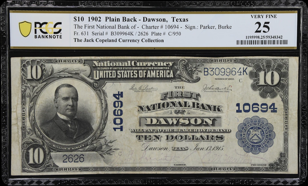 Dawson, Texas. $10 1902 Plain Back. Fr. 631. First NB. Charter #10694.