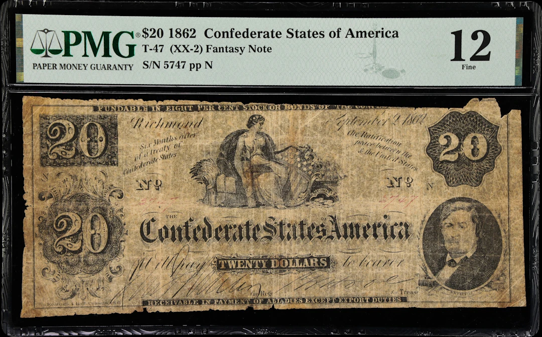 T-47 (XX-2). Confederate Currency. 1862 $20. PMG Fine 12.