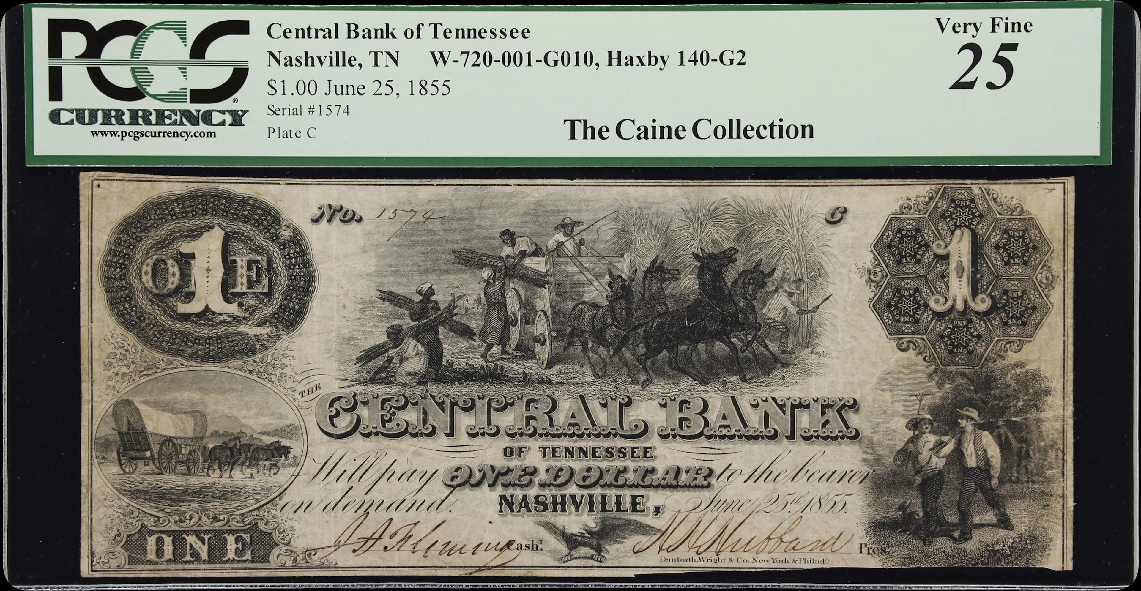 Nashville, Tennessee. Central Bank of Tennessee. 1855 $1. PCGS Currency