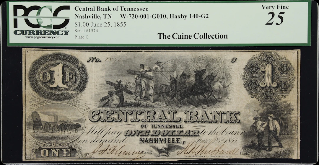 Nashville, Tennessee. Central Bank of Tennessee. 1855 $1. PCGS Currency