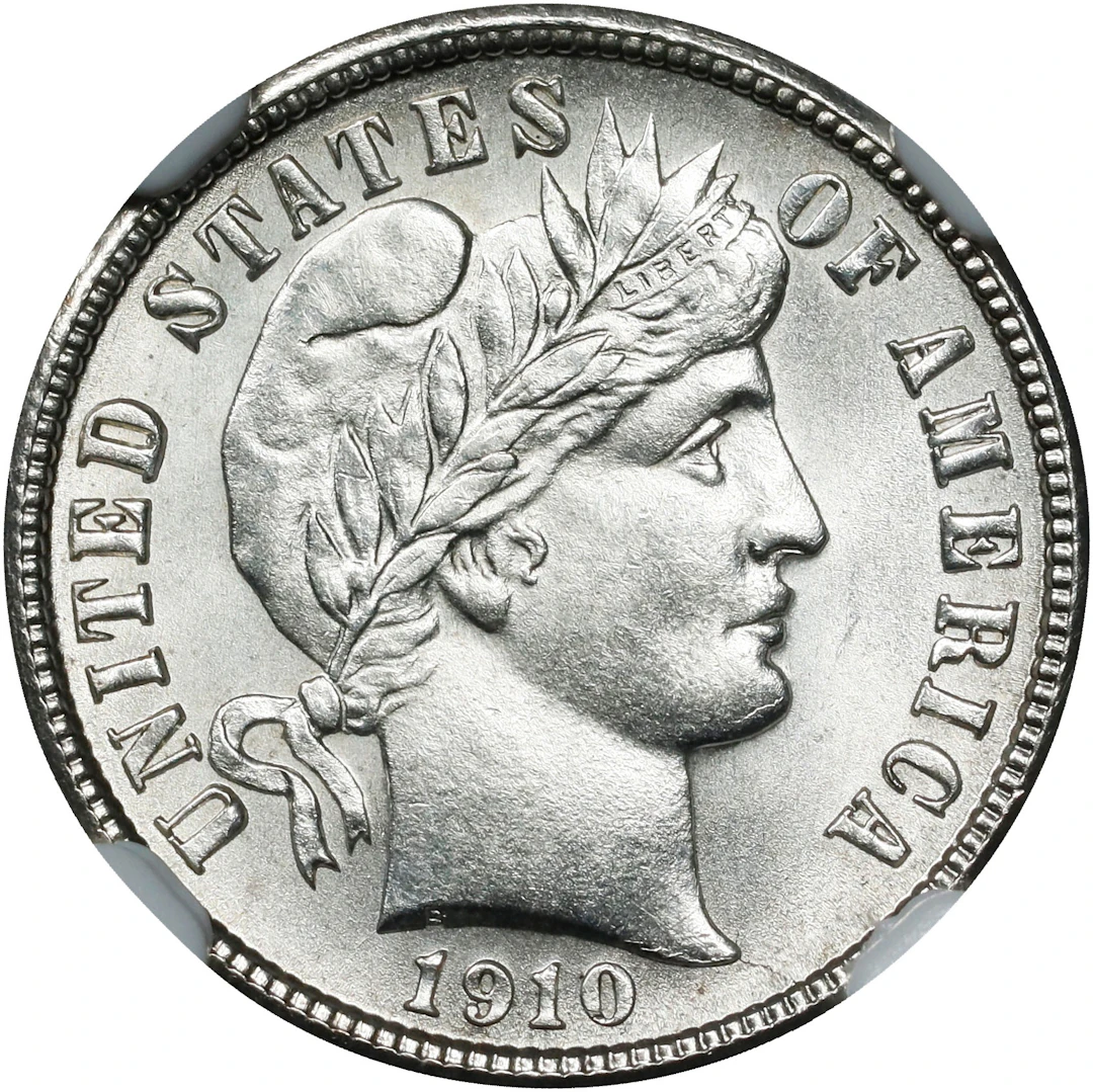 1910-D Barber Dime. MS-64 (NGC).