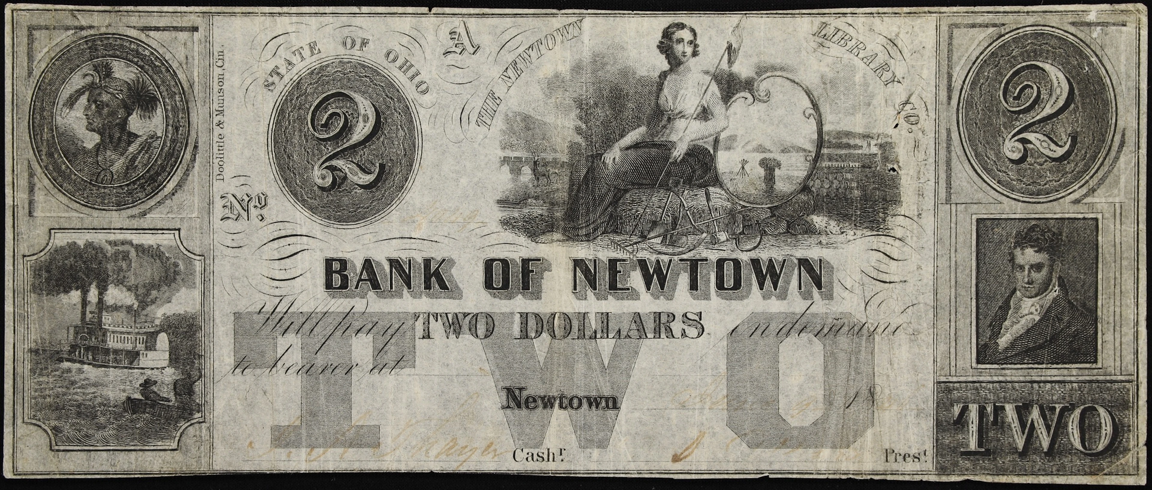 Newton, Ohio. Bank of Newton. 1856 $2. Very Fine.