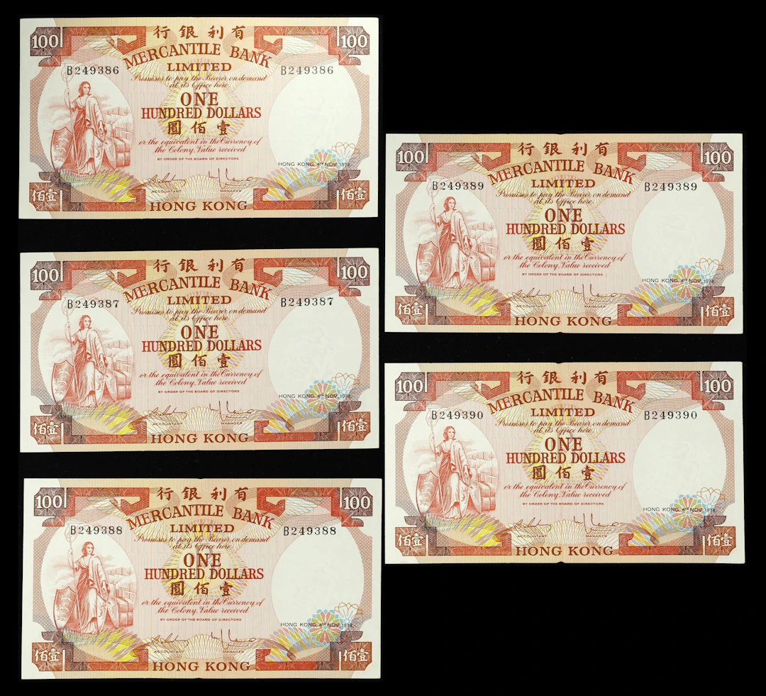 HONG KONG (SAR). Lot of (5). Mercantile Bank Limited. 100 Dollars