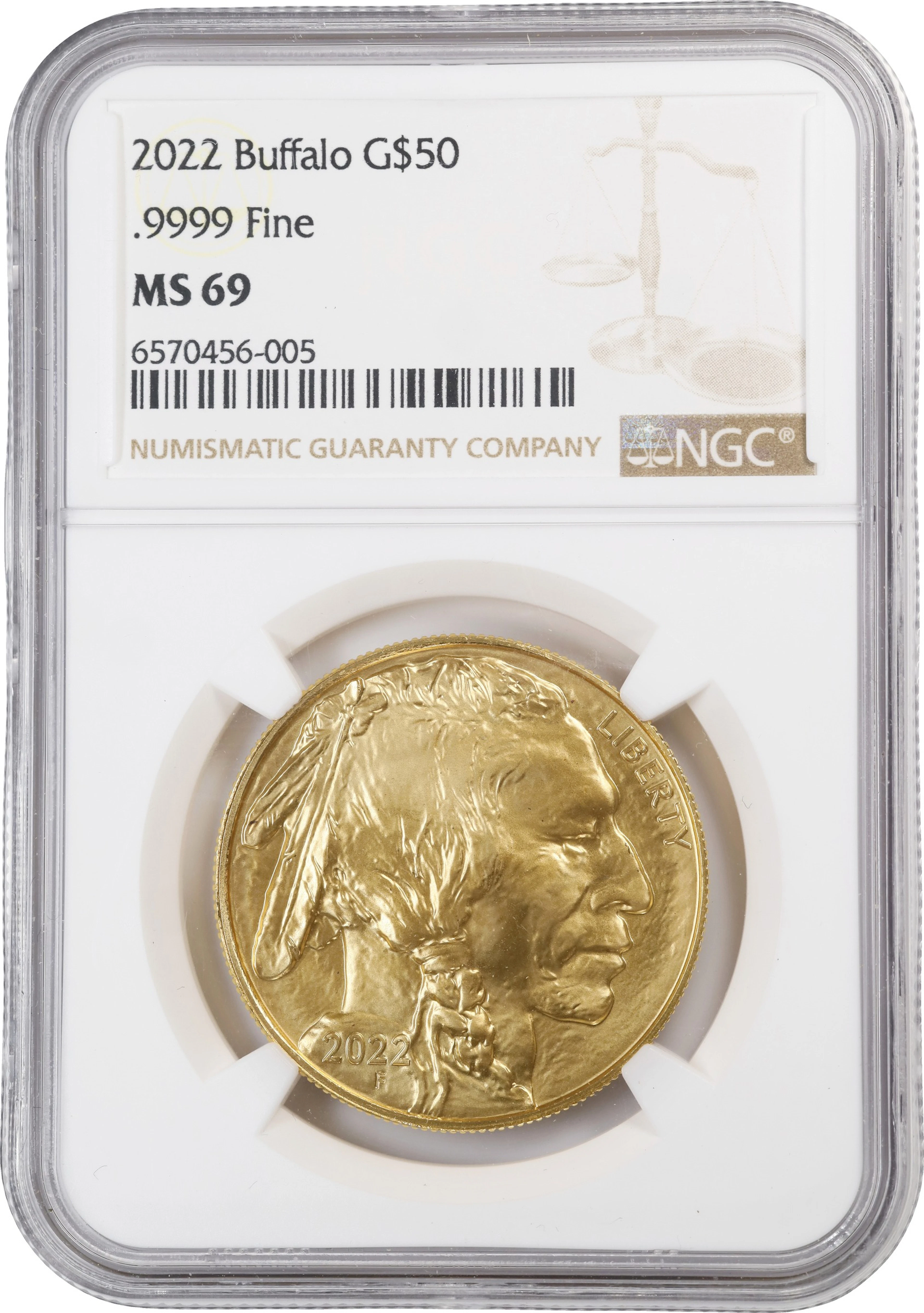 (1 oz, 31.104 g AGW). 2022 American Gold Buffalo $50. MS-69 (NGC).