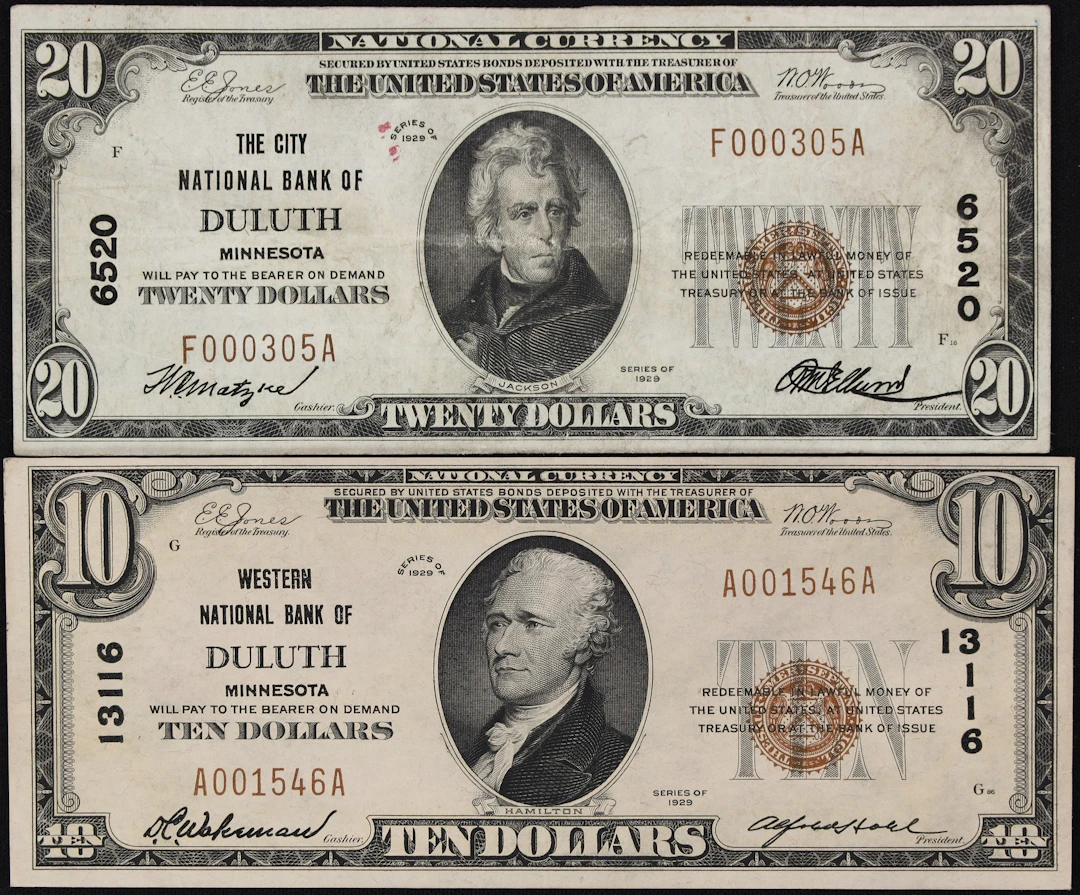 Lot of (2) Duluth, Minnesota. $10 & $20 1929 Ty. 1. Fr. 1801-1 & 1802-1.