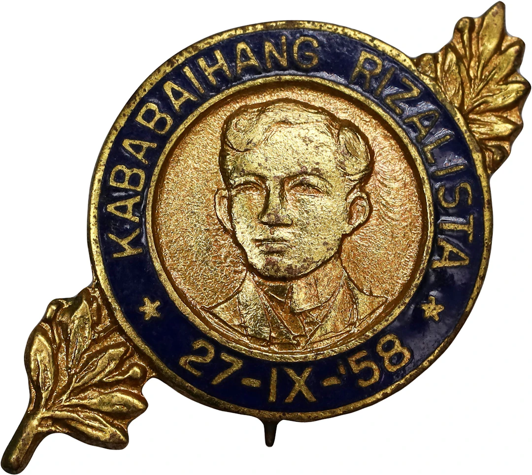 PHILIPPINES. Rizal Gilt Bronze Pinback, 1958. UNCIRCULATED.