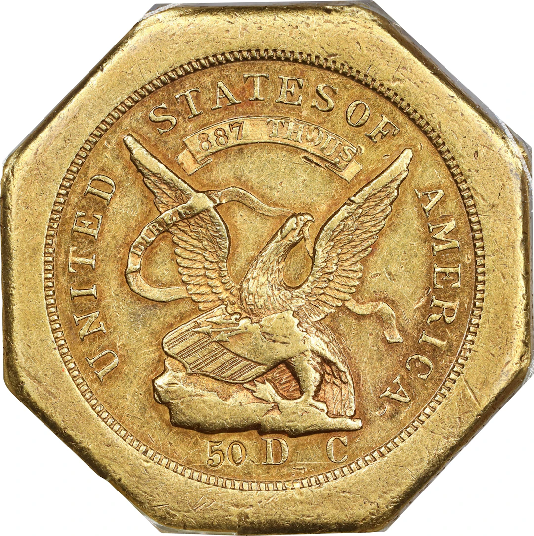 1851 Augustus Humbert $50. Lettered Edge. K-4. Rarity-5. 50 DC, 887