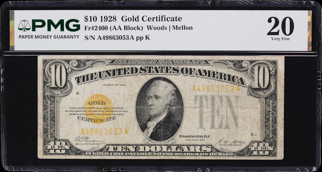 Fr. 2400. 1928 $10 Gold Certificate. PMG Very Fine 20.
