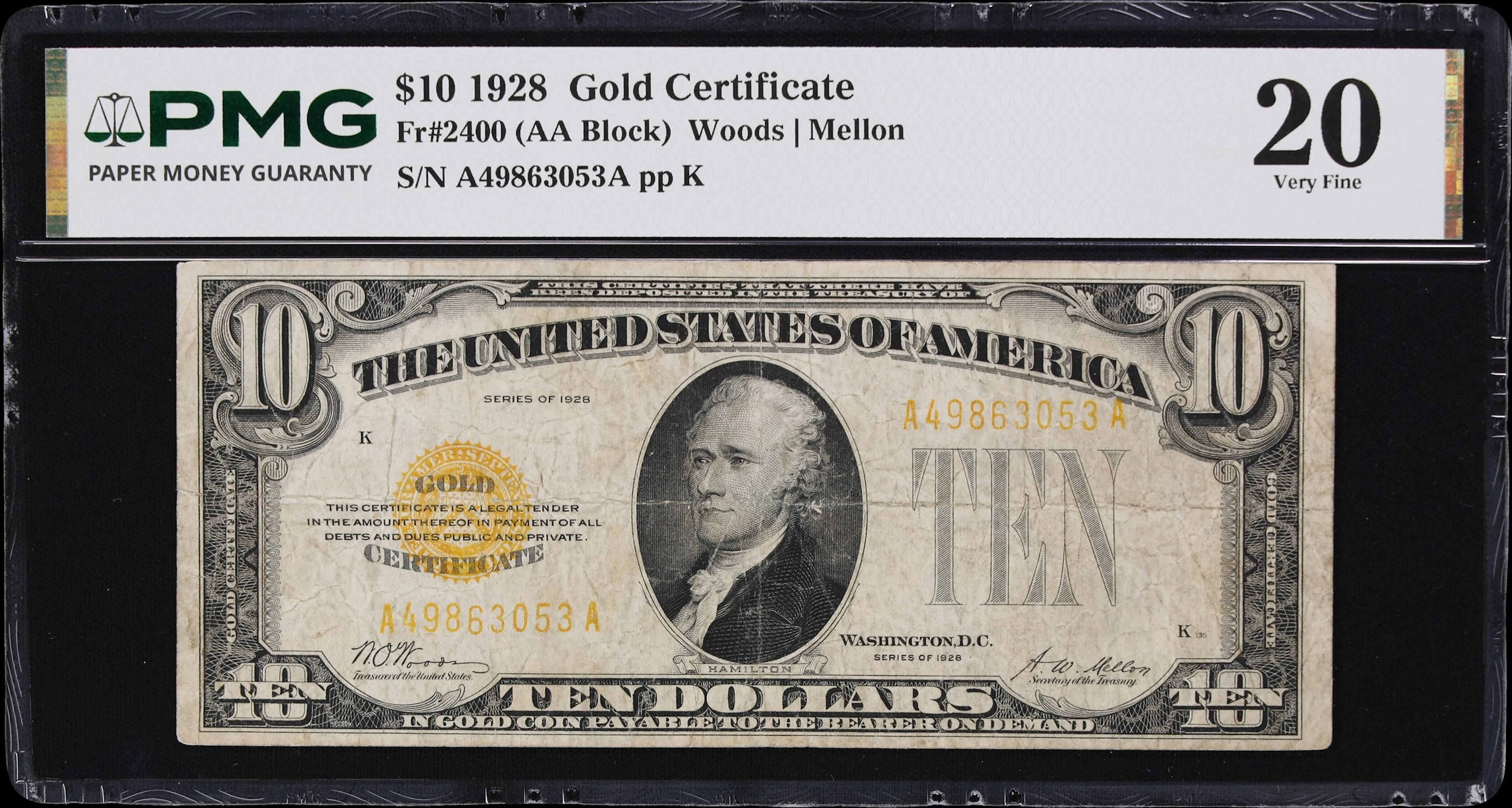 Fr. 2400. 1928 $10 Gold Certificate. PMG Very Fine 20.