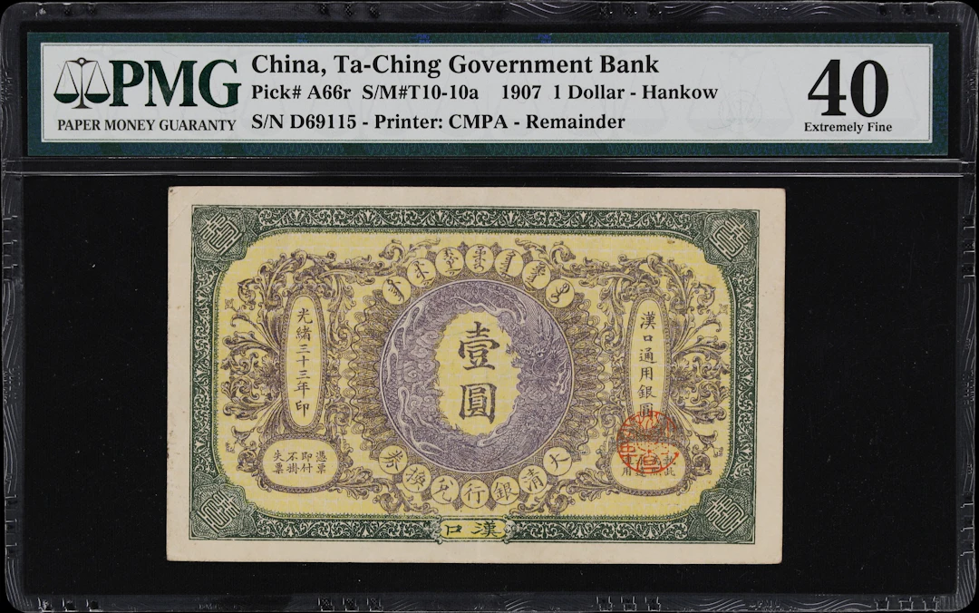 (t) CHINA--EMPIRE. Ta-Ching Government Bank. 1 Dollar, 1.6.1907. P-A66r.