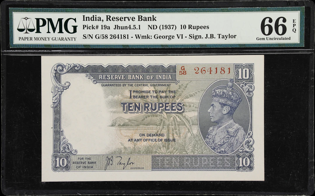 INDIA. Reserve Bank of India. 10 Rupees, ND (1937). P-19a. Jhun&Rez