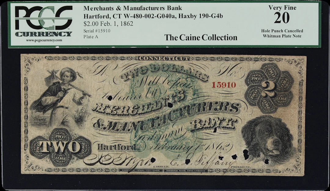 Hartford, Connecticut. Merchants & Manufacturers Bank. 1862 $2. PCGS