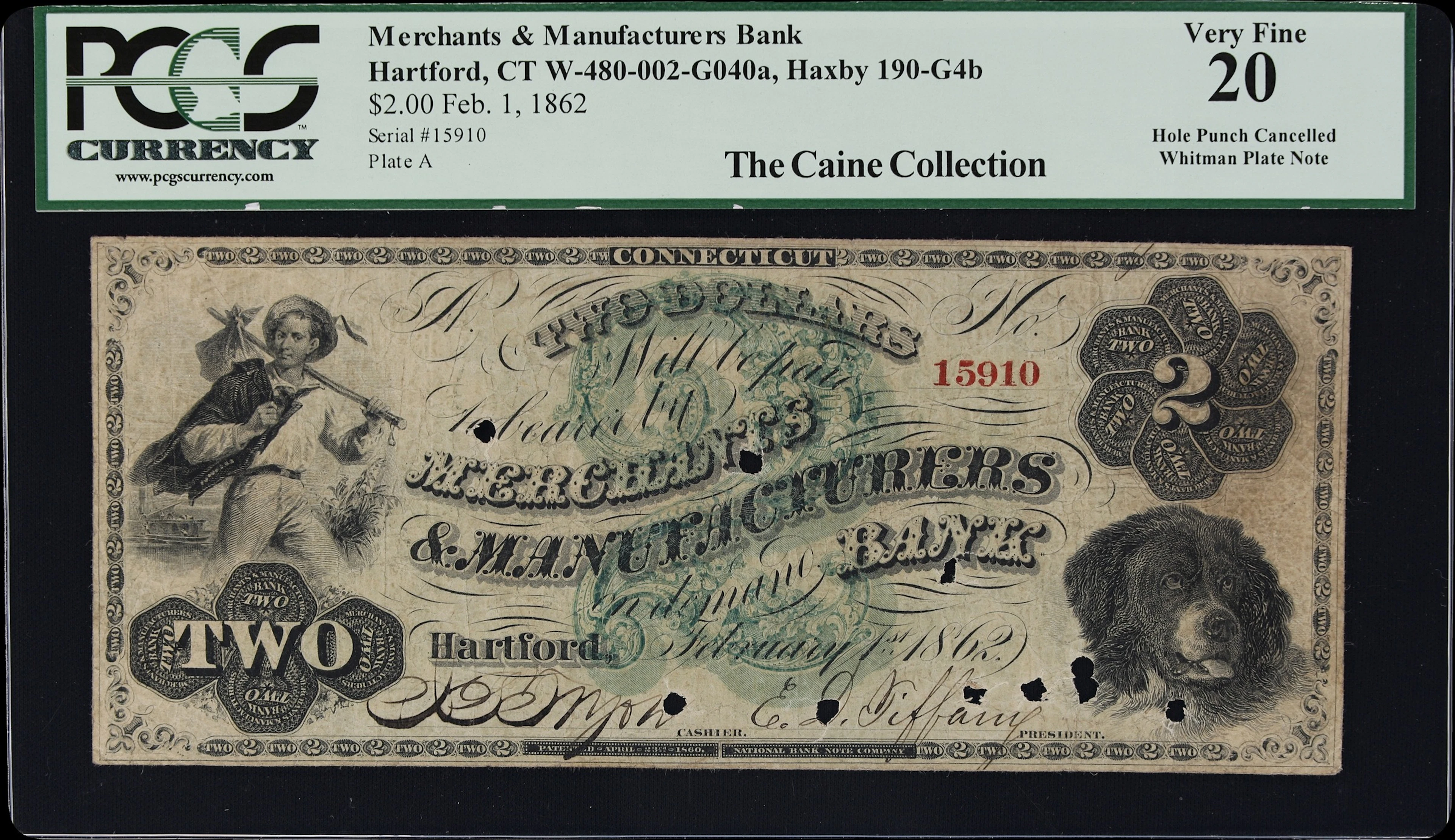 Hartford, Connecticut. Merchants & Manufacturers Bank. 1862 $2. PCGS