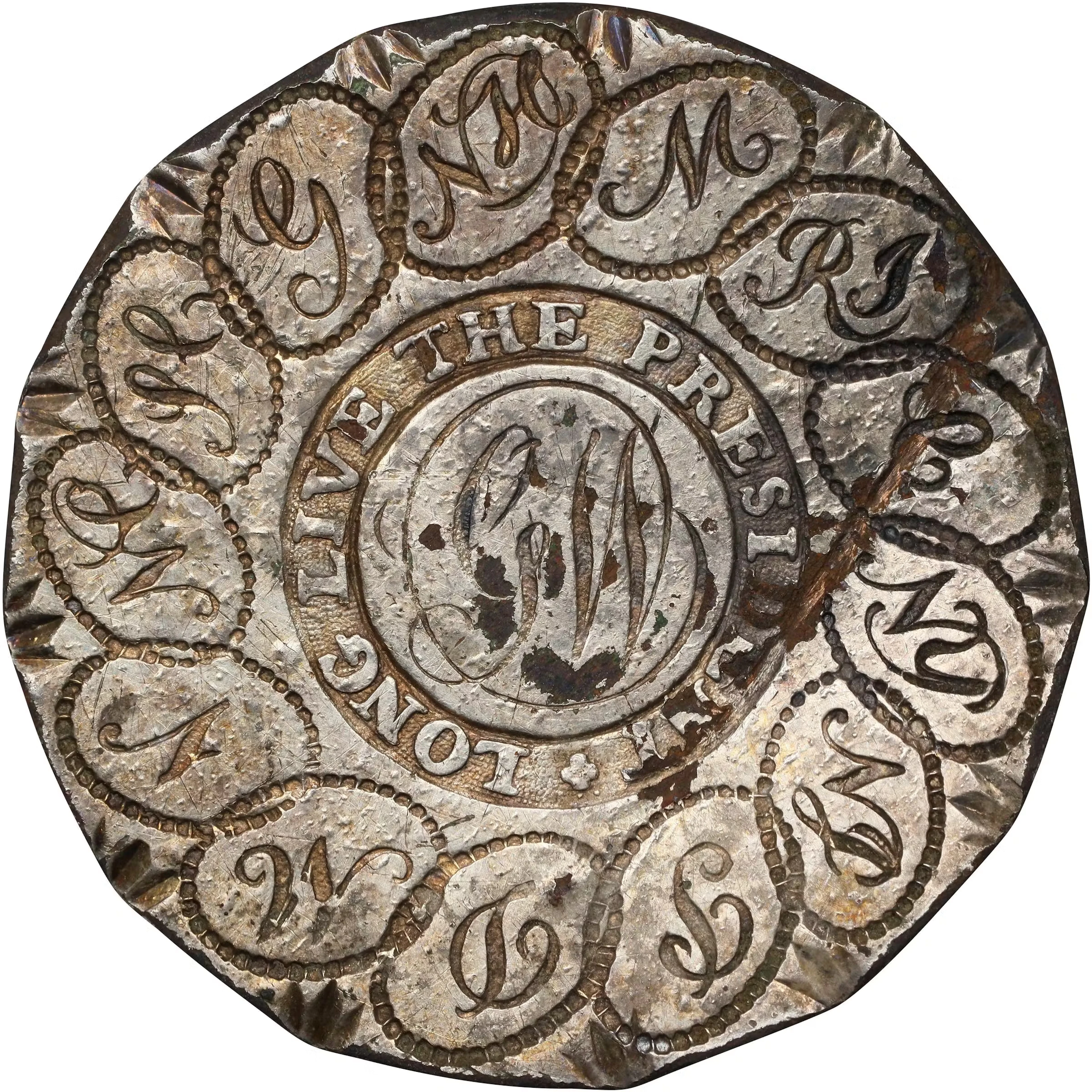(ca. 1789) Washington Inaugural Button. GW and Linked States, Ornamented