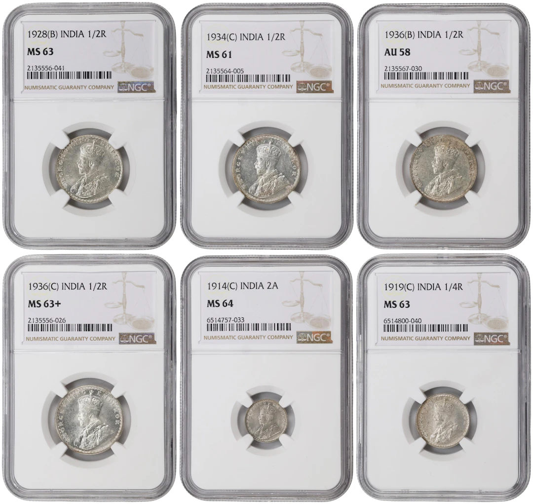 INDIA. Sextet of Silver Denominations (6 Pieces), 1914-36. George