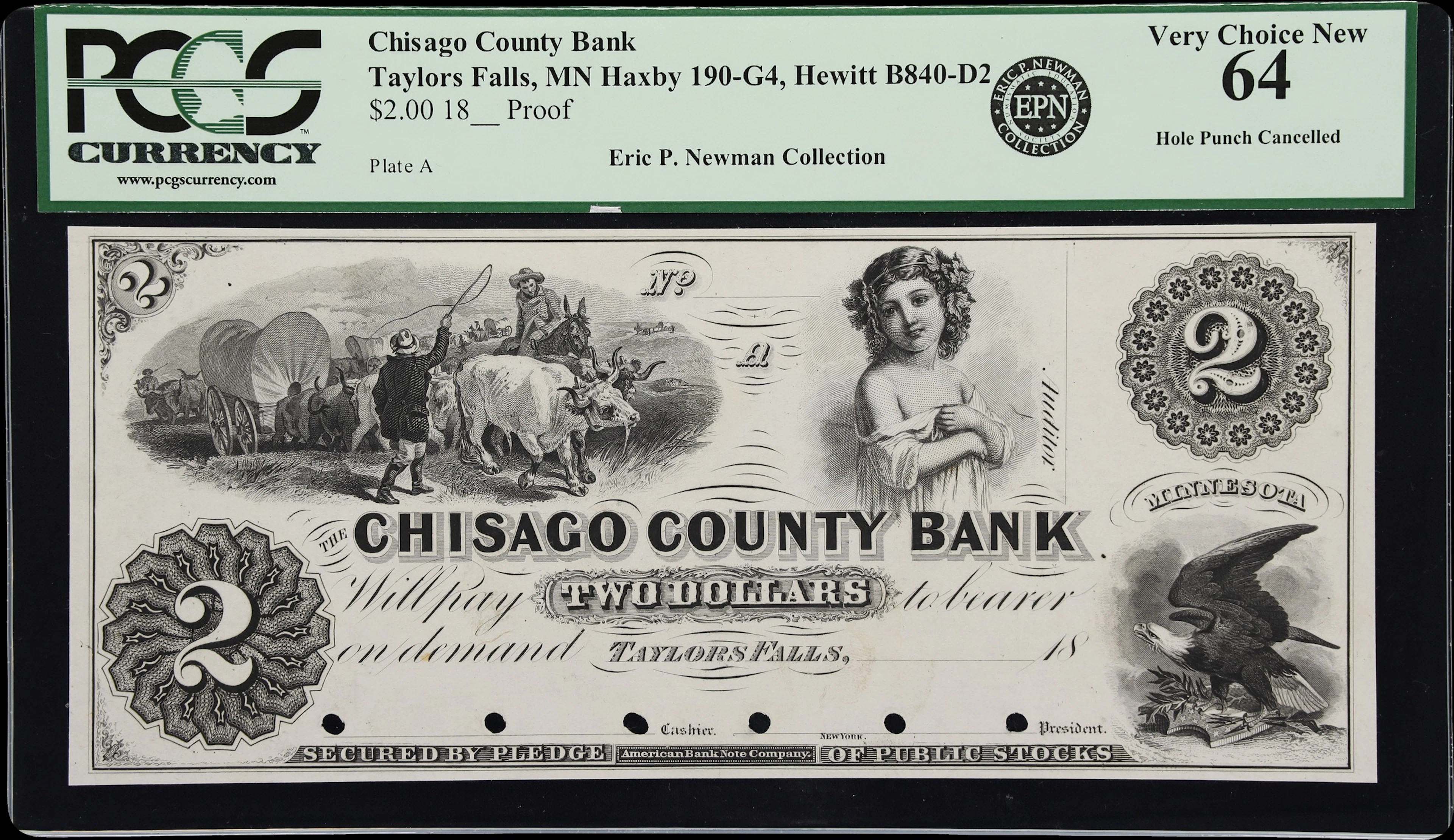Taylors Falls, Minnesota. Chisago County Bank. 18xx $2. PCGS Currency