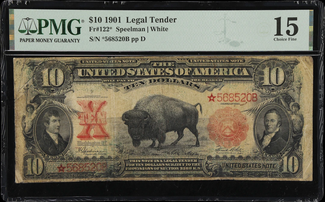 Fr. 122*. 1901 $10 Legal Tender Star Note. PMG Choice Fine 15.