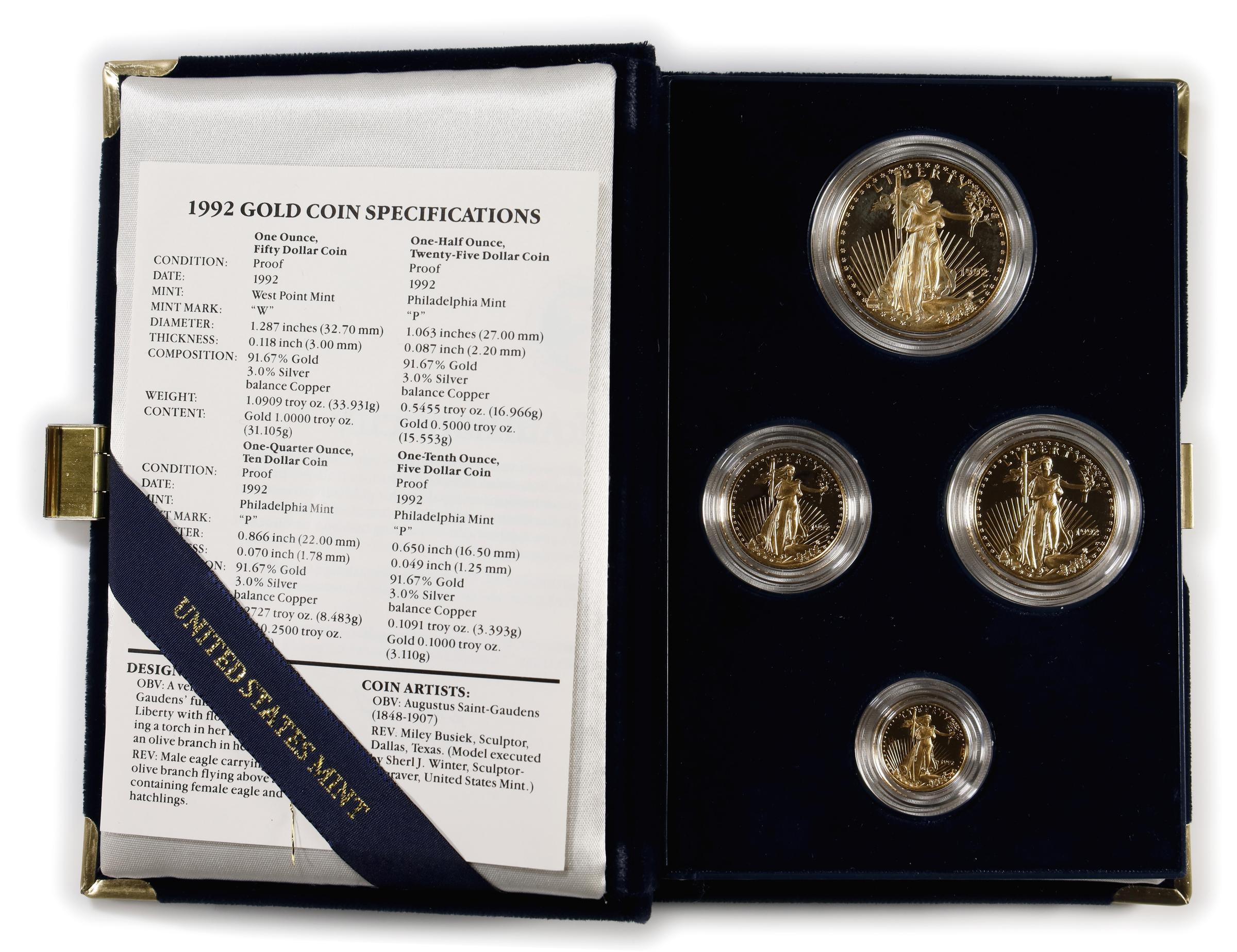 (1.85 oz, 57.542 g AGW). 1992 American Gold Eagle Four-Coin Set. Proof.