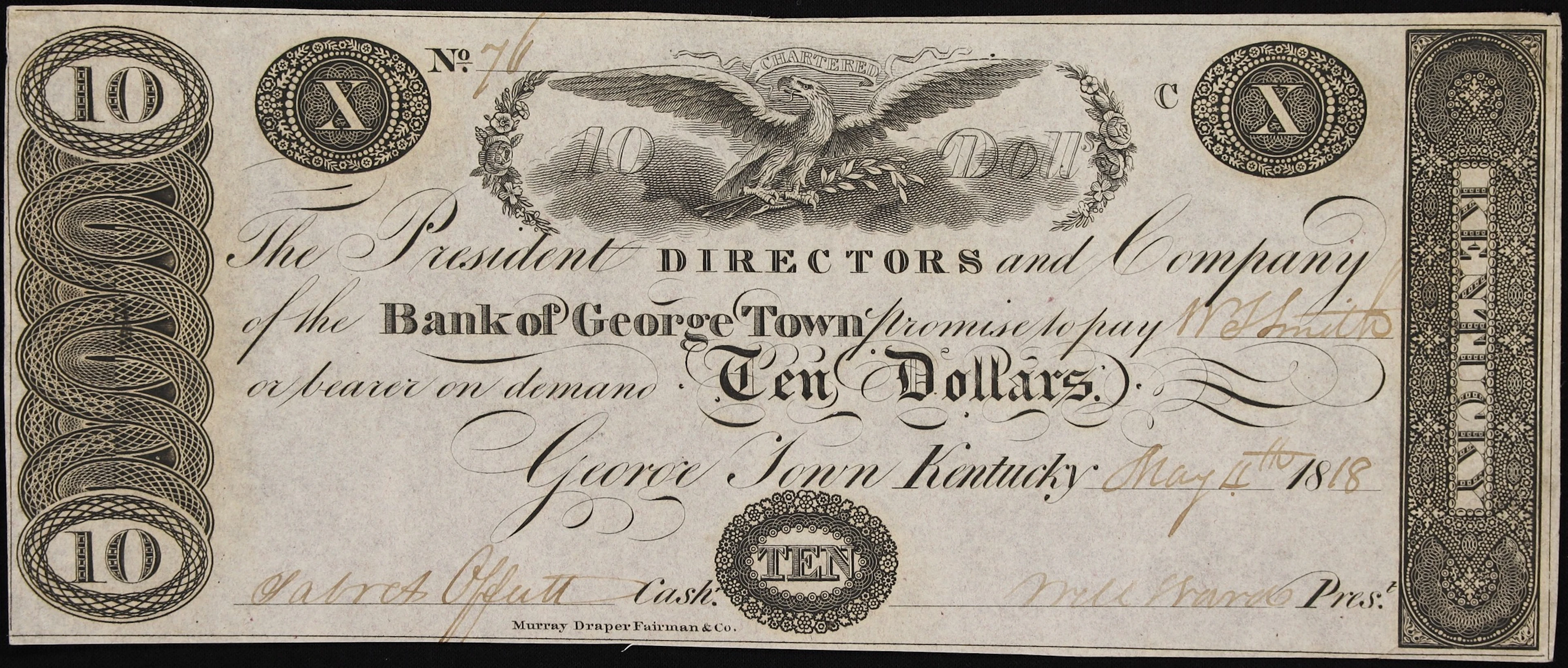 George Town, Kentucky. Bank of George-Town. 1818 $10. About Uncirculated.