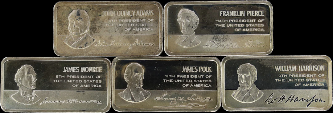 (9.635 oz, 299.7 g ASW). Lot of (5) Franklin Mint 1000 grain Presidential