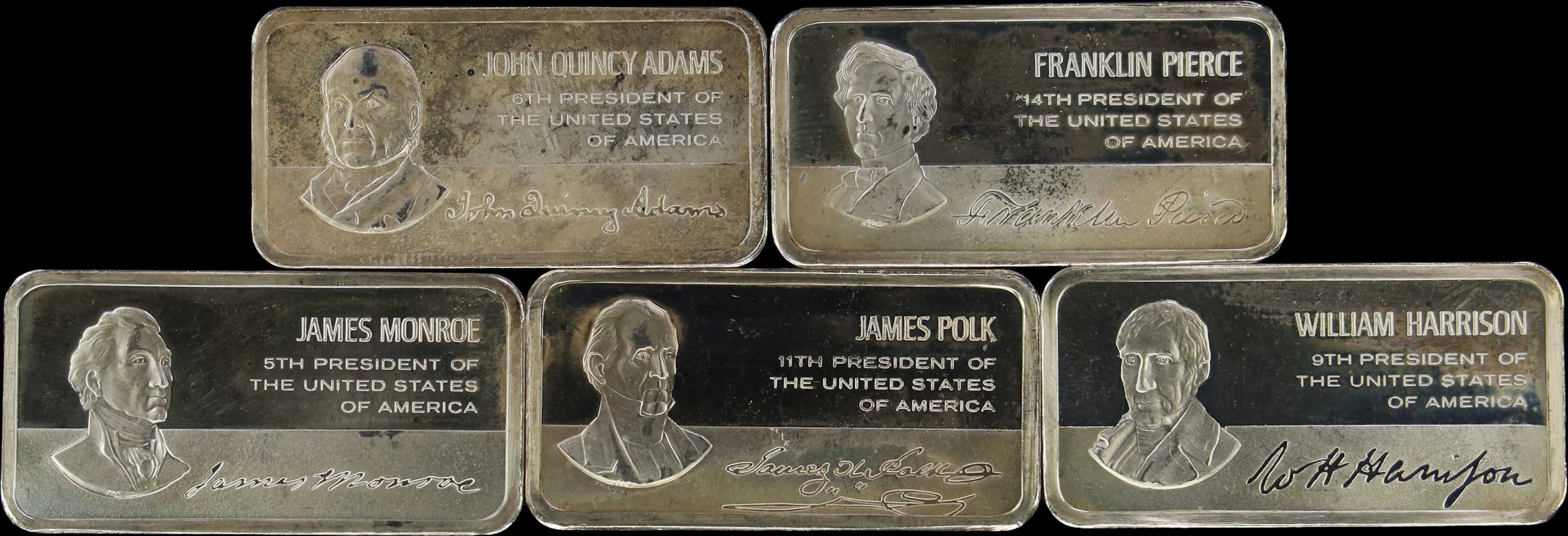 (9.635 oz, 299.7 g ASW). Lot of (5) Franklin Mint 1000 grain Presidential