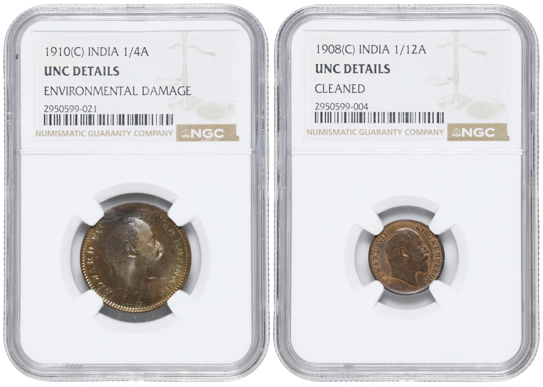 INDIA. Duo of Minor Denominations (2 Pieces), 1908 & 1910. Calcutta