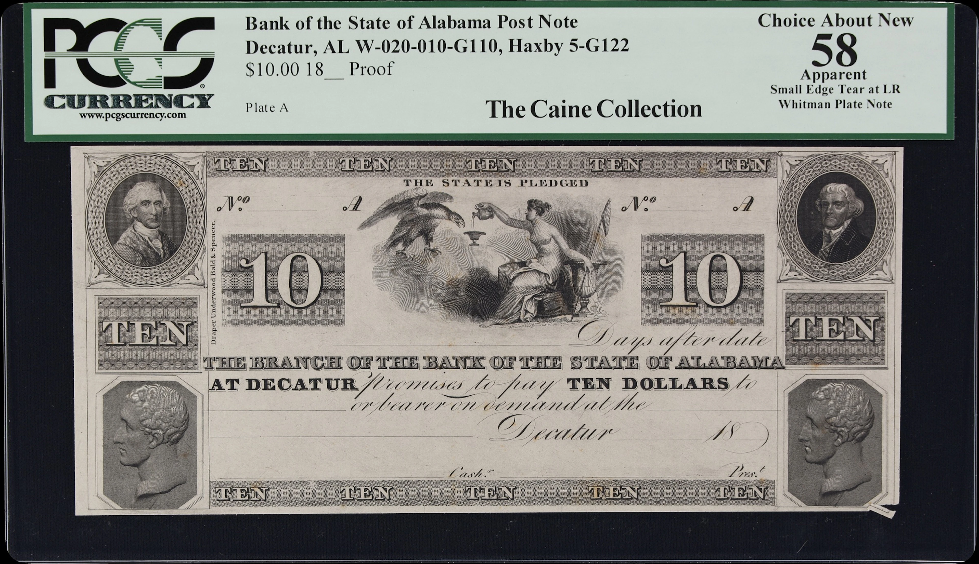 Decatur, Alabama. Bank of the State of Alabama. 18xx $10. PCGS Currency