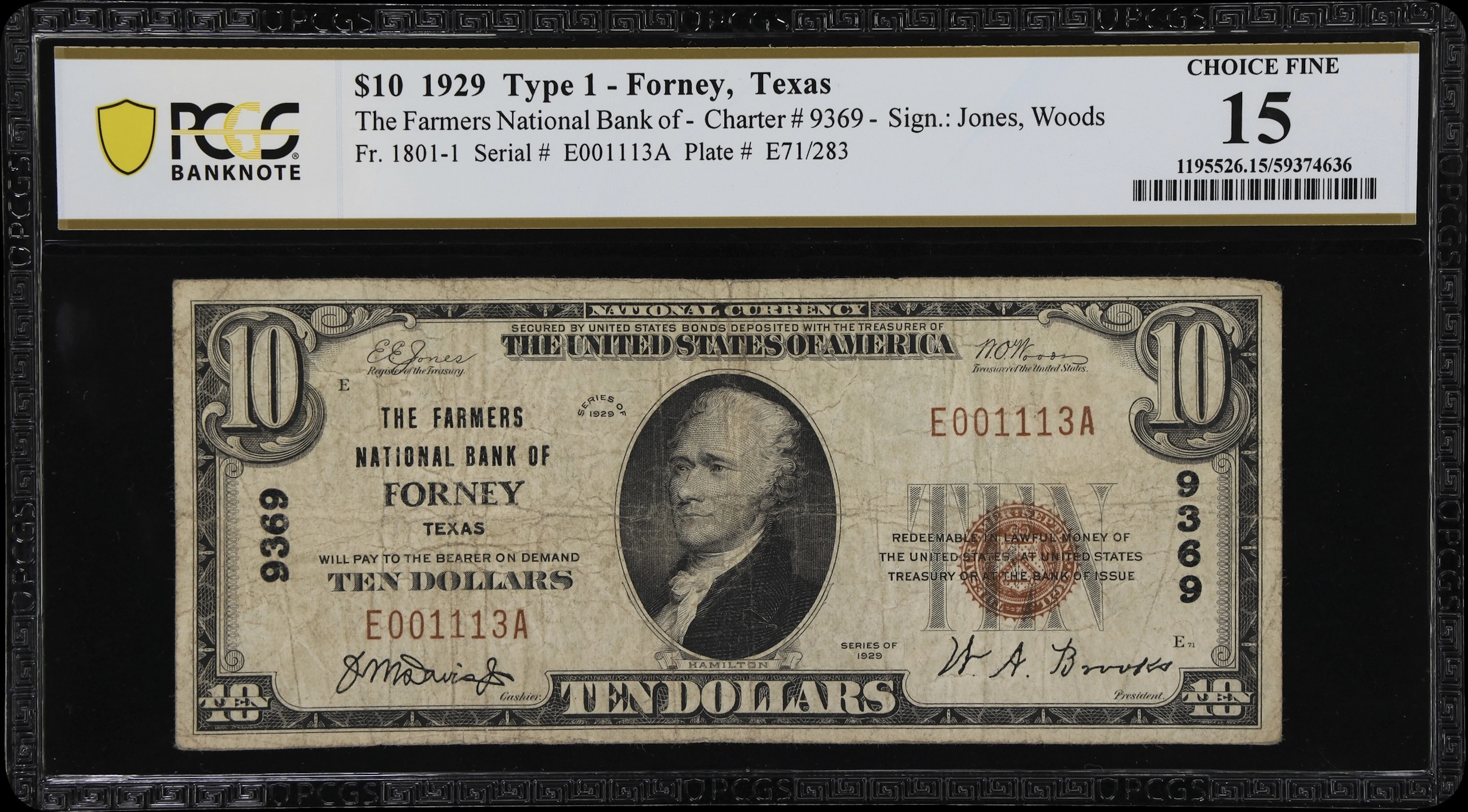 Forney, Texas. $10 1929 Ty. 1. Fr. 1801-1. Farmers NB. Charter #9369.