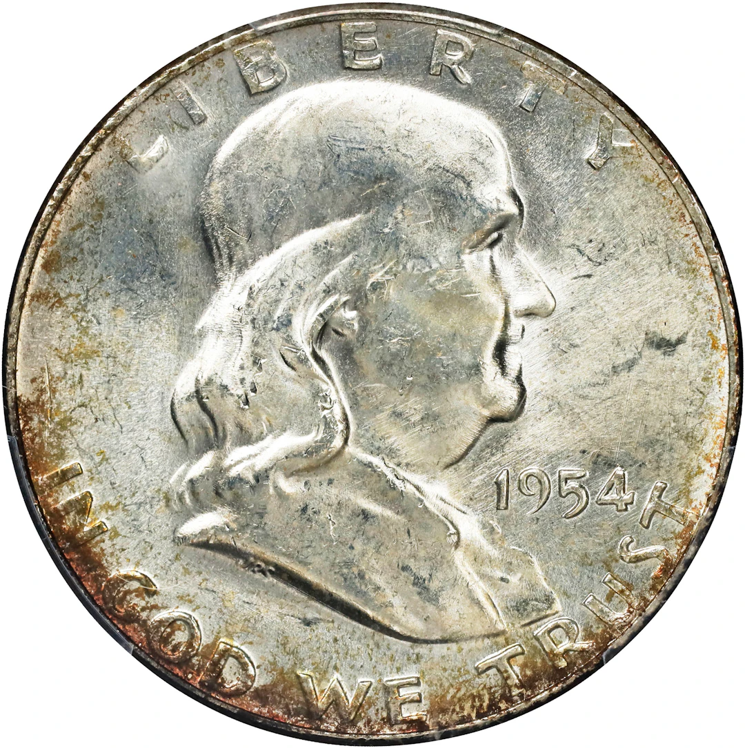 1954 Franklin Half Dollar. FS-401. Obverse Die Clash, Bugs Bunny.