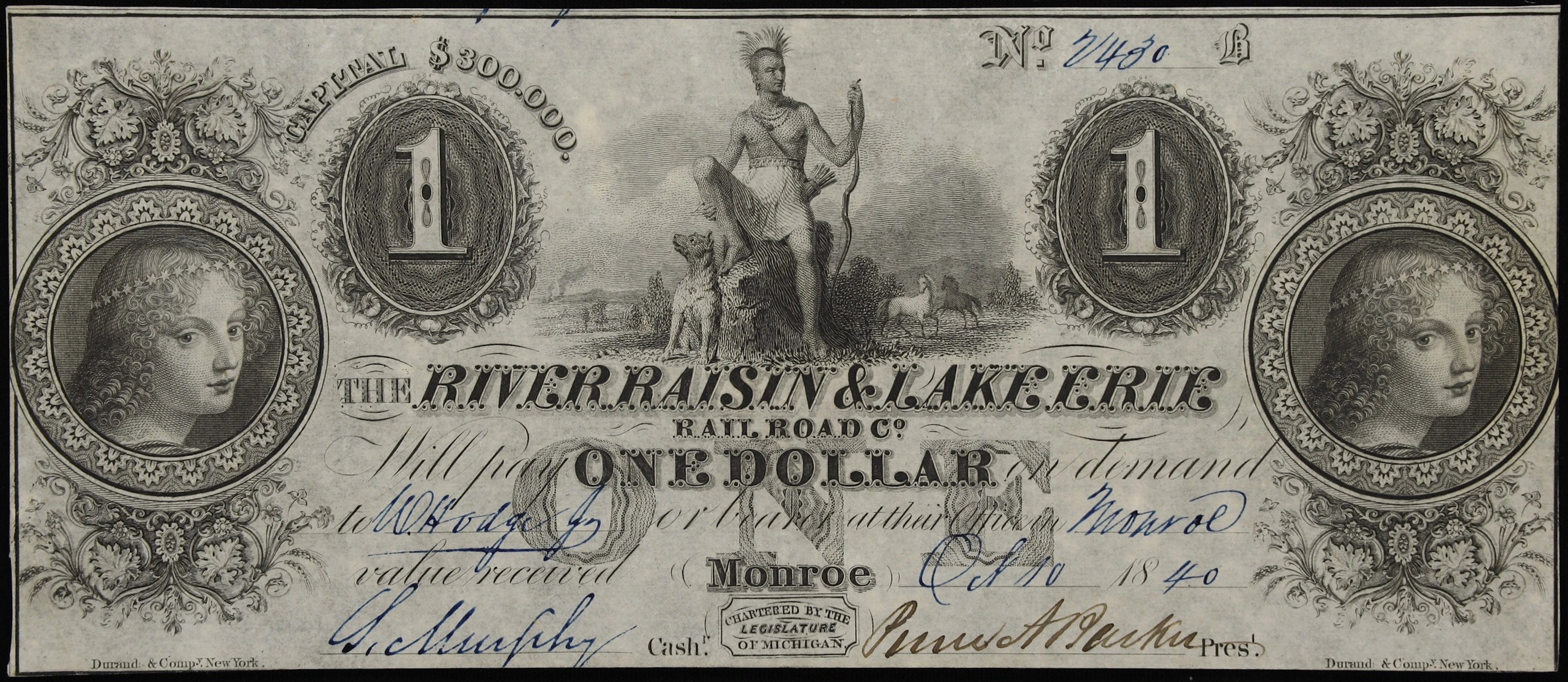 Monroe, Michigan. River Raisin & Lake Erie Rail Road Company. 1840