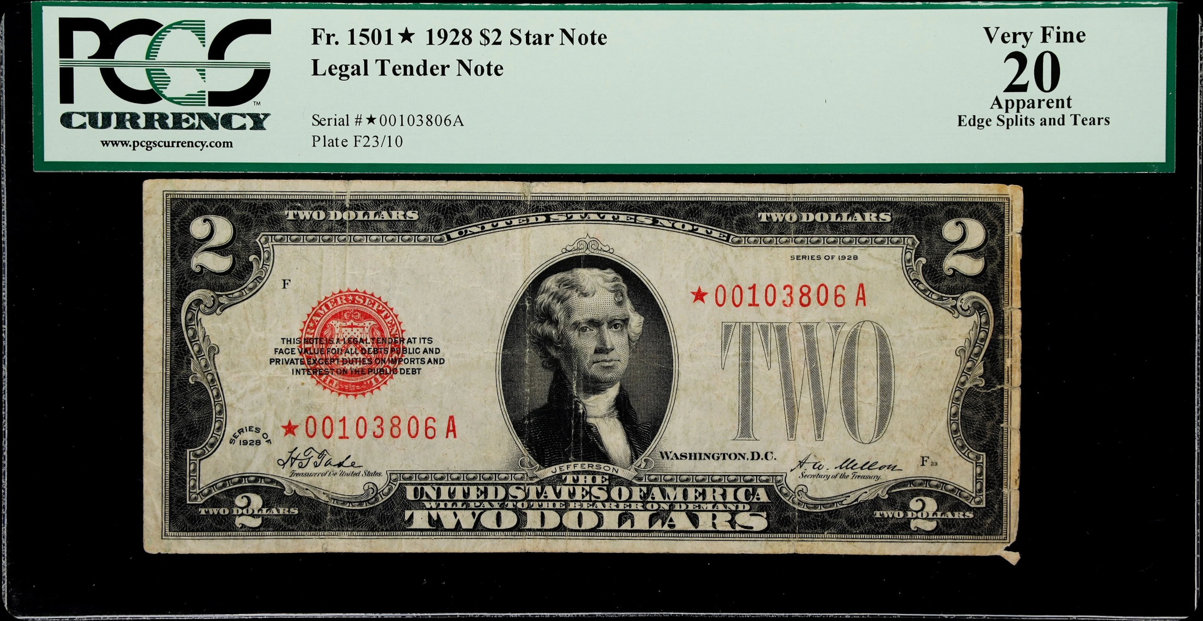 Fr. 1501*. 1928 $2 Legal Tender Star Note. PCGS Currency Very Fine