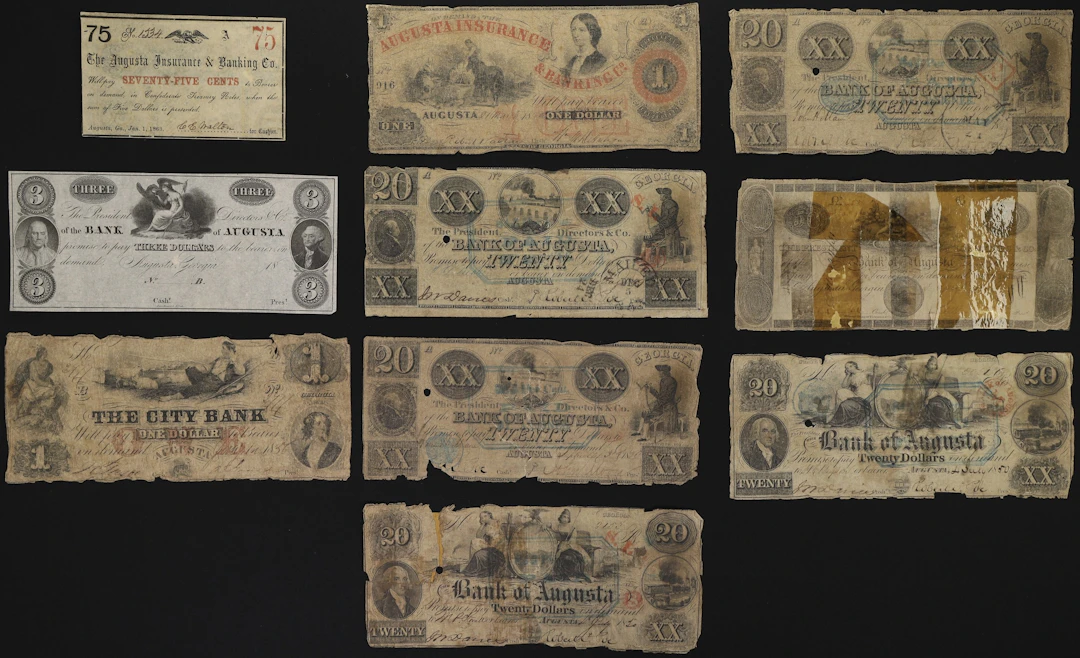 Lot of (10) Georgia Obsoletes. Mixed Issuers. 18xx - 60s Mixed Denominations.