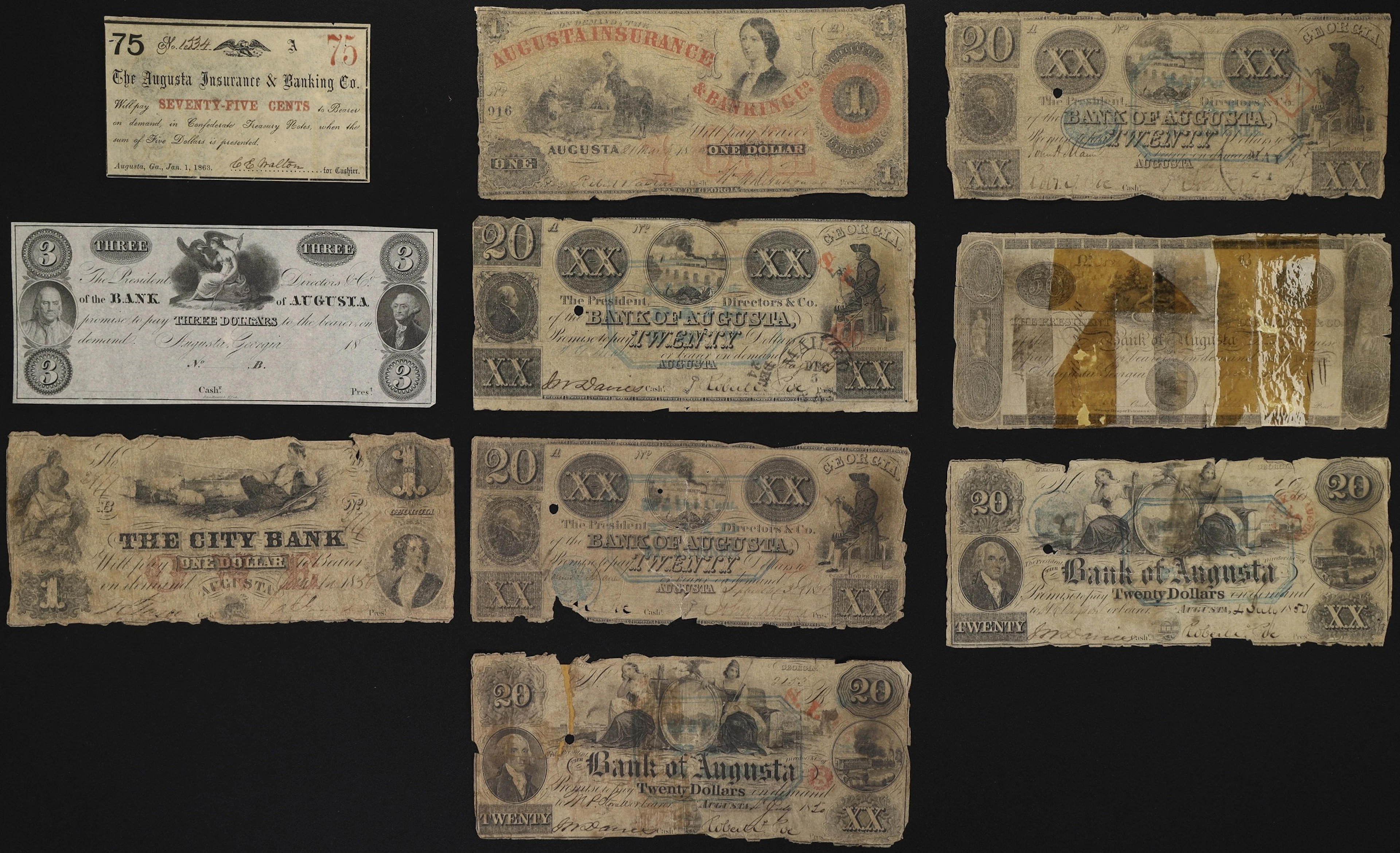 Lot of (10) Georgia Obsoletes. Mixed Issuers. 18xx - 60s Mixed Denominations.