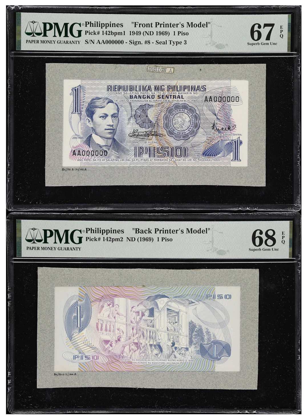 PHILIPPINES. Lot of (2). Bangko Sentral ng Pilipinas. 1 Piso, 1949