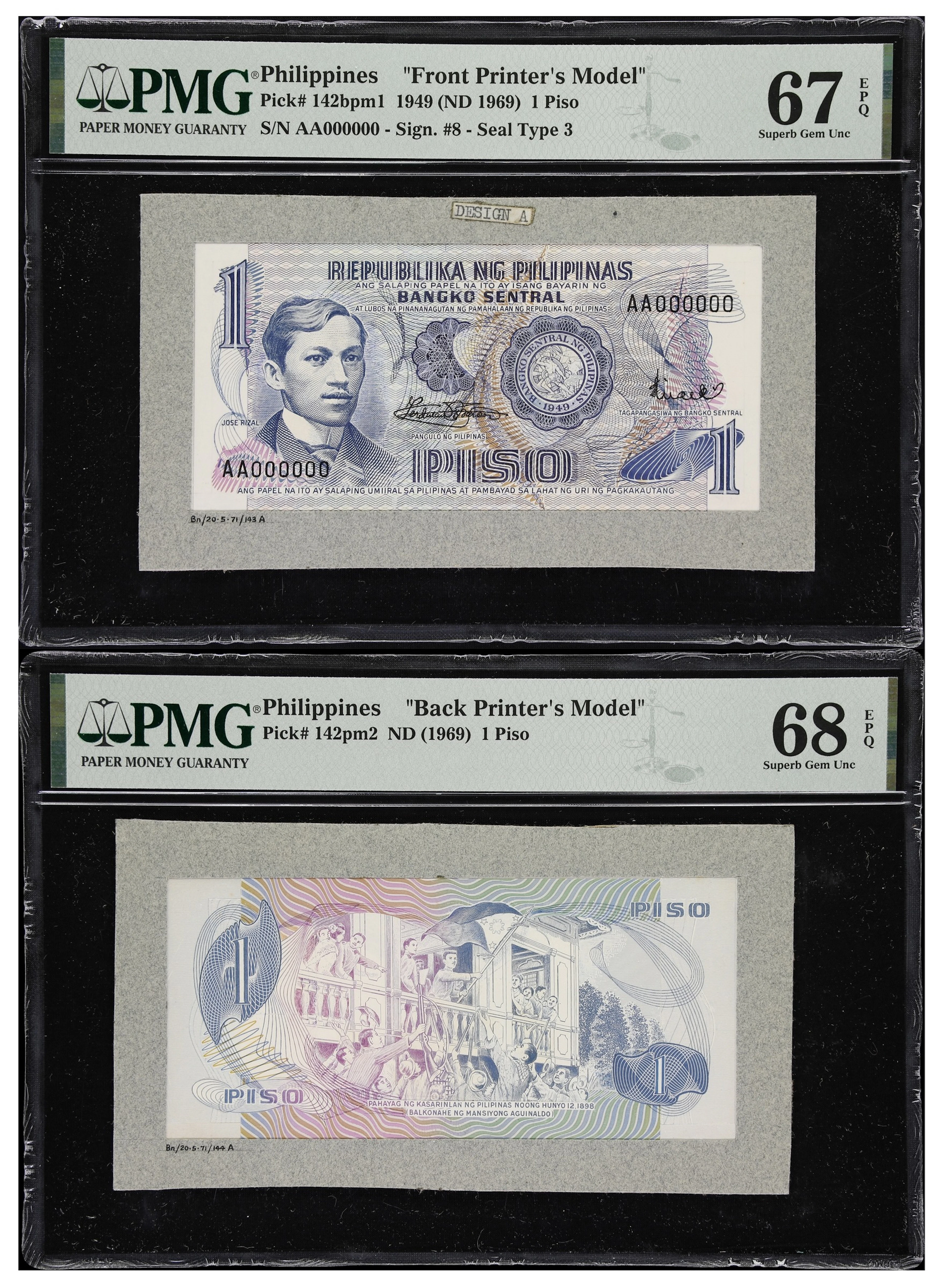 PHILIPPINES. Lot of (2). Bangko Sentral ng Pilipinas. 1 Piso, 1949