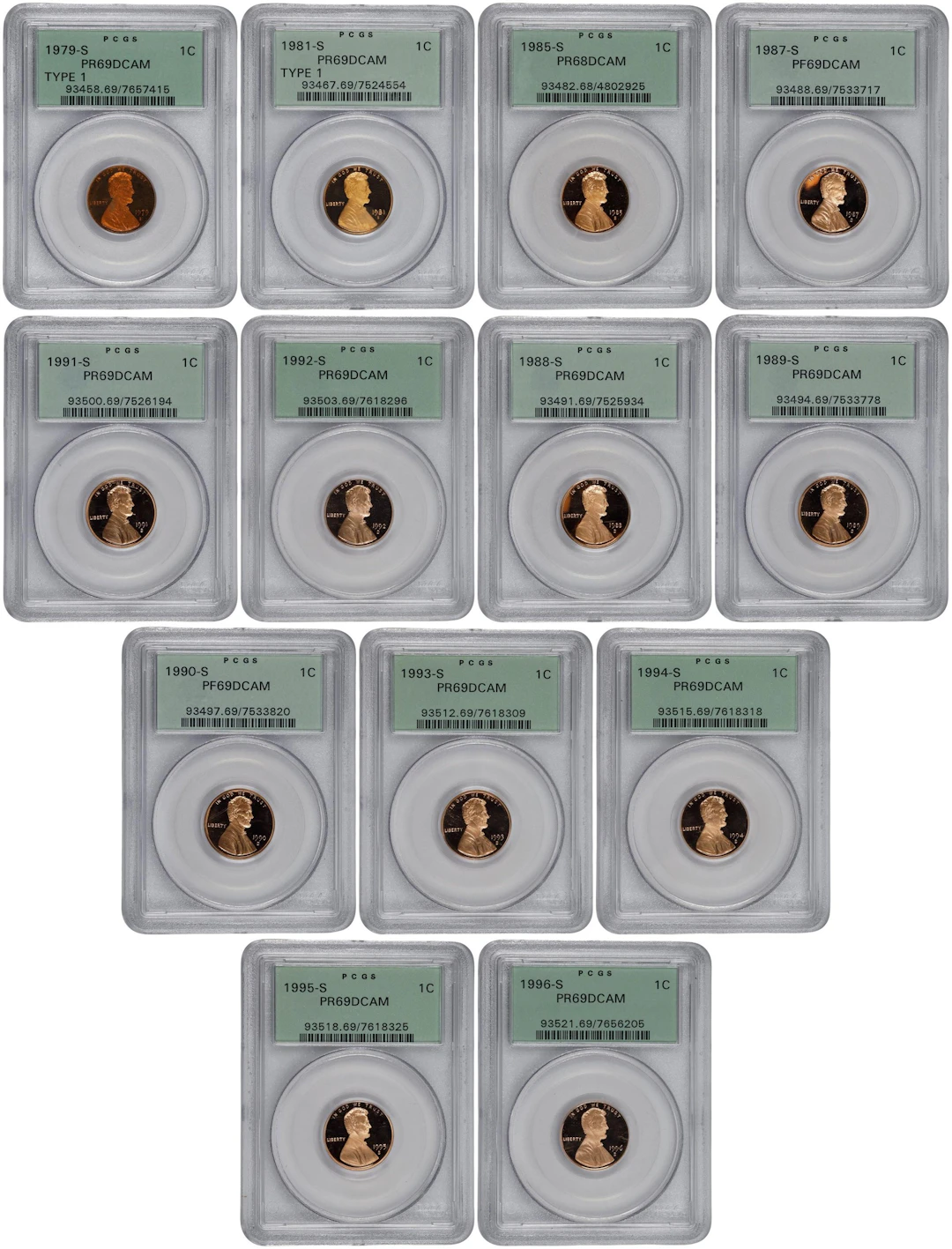 Lot of (13) Modern Proof Lincoln Cents. (PCGS). OGH Generation 3.1.