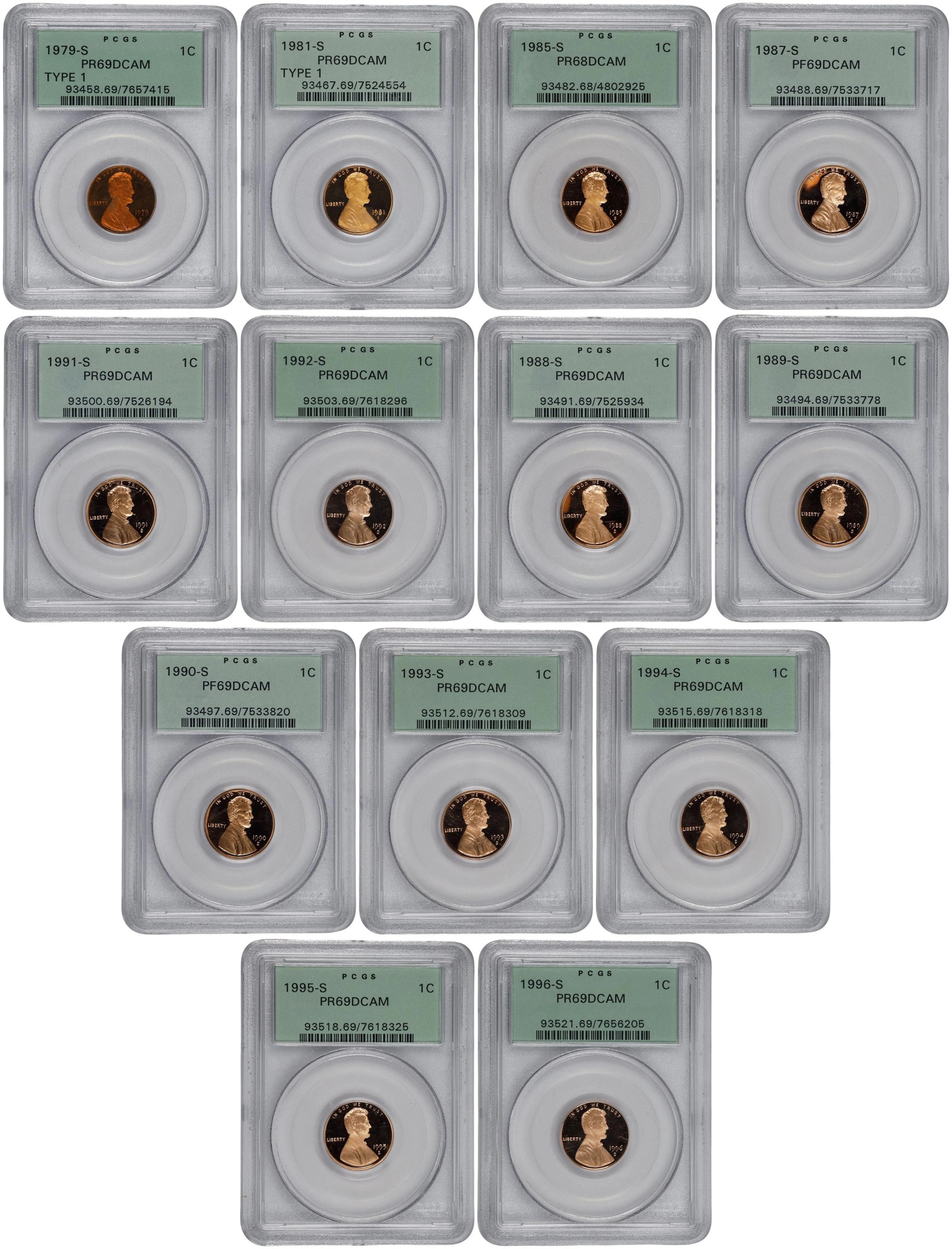Lot of (13) Modern Proof Lincoln Cents. (PCGS). OGH Generation 3.1.