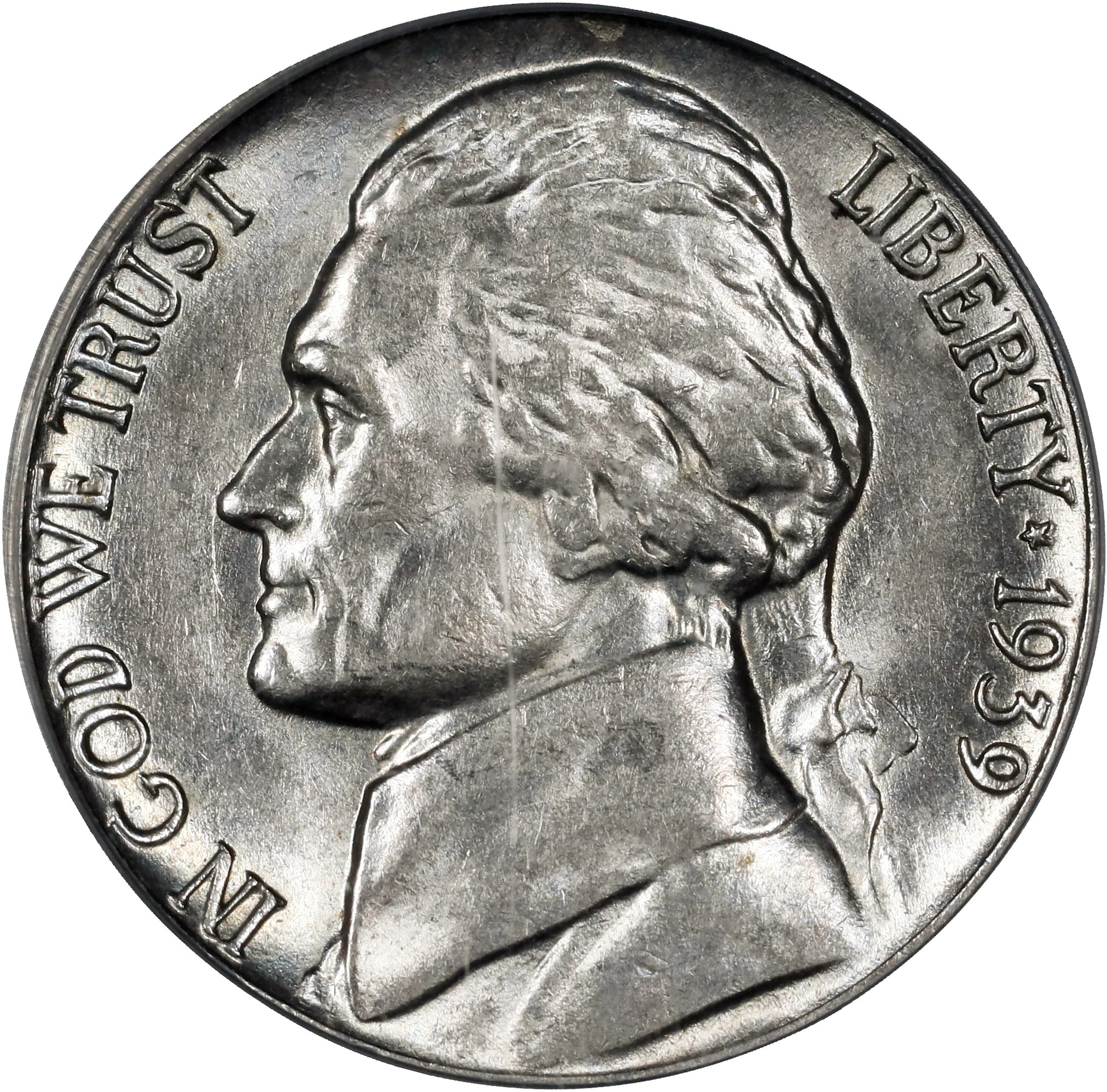 1939 Jefferson Nickel. Reverse of 1940. FS-801. Doubled Die Reverse