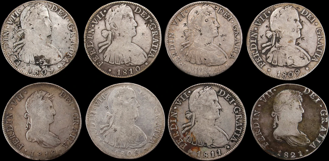 MEXICO. Octet of Bust 8 Reales (8 Pieces), 1808-21. Mexico City Mint.