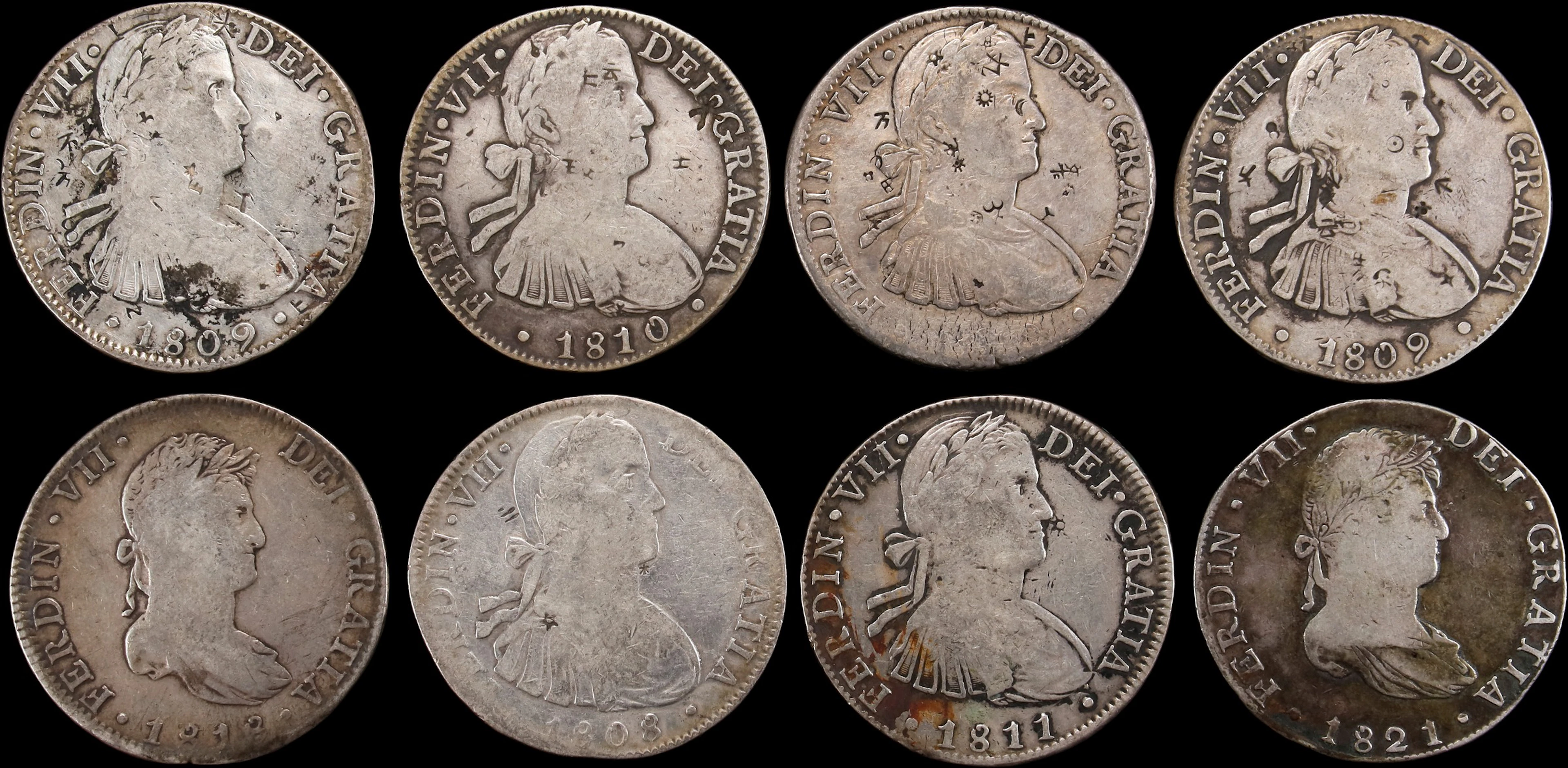 MEXICO. Octet of Bust 8 Reales (8 Pieces), 1808-21. Mexico City Mint.