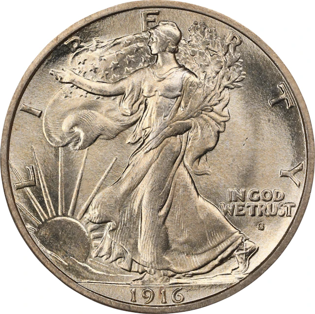 1916-S Walking Liberty Half Dollar. MS-66 (PCGS). OGH.