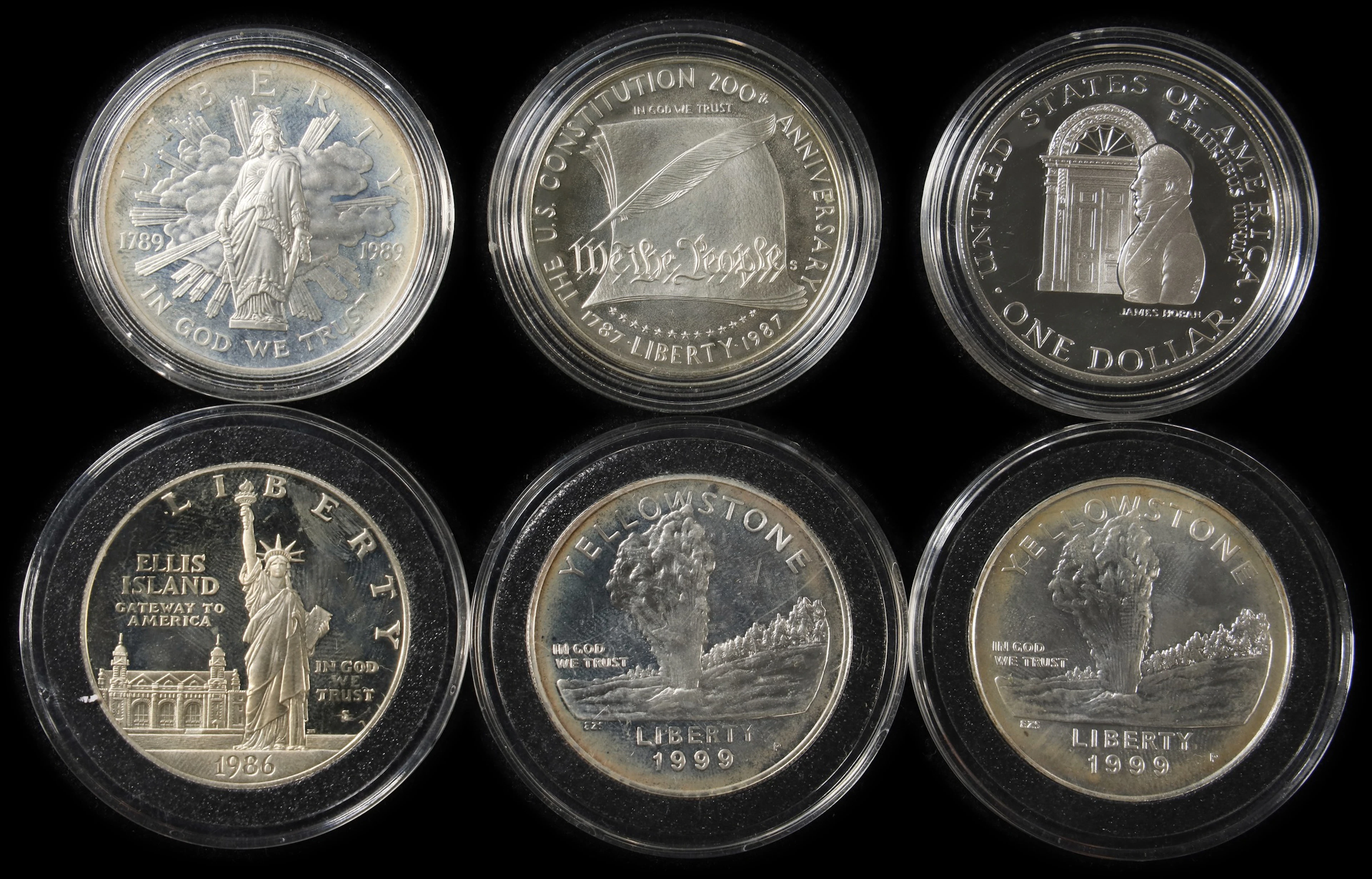 (4.64 oz, 144.335 g ASW). Lot of (6) Mixed Date U.S. Commemorative Silver $1.