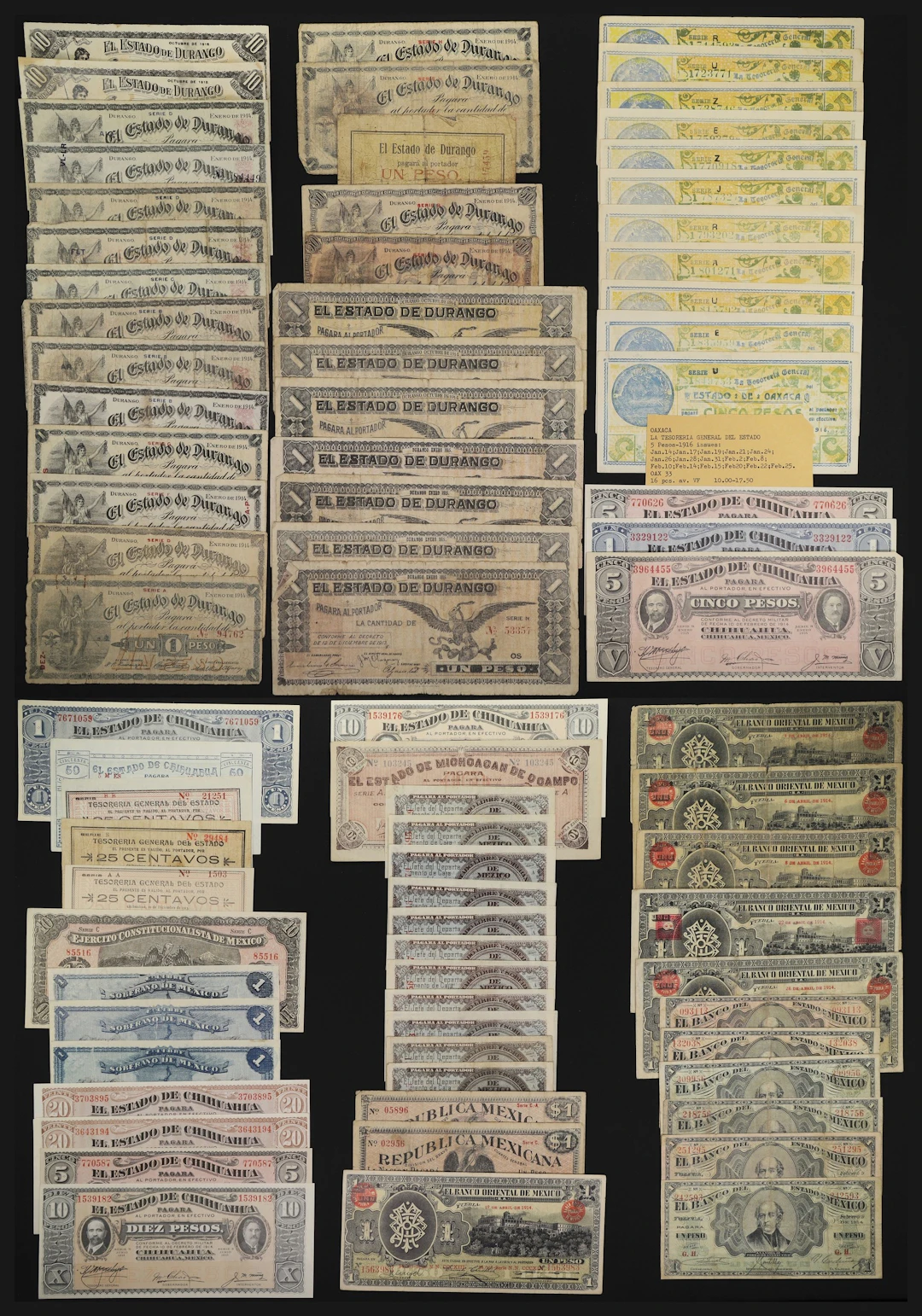 MEXICO--REVOLUTIONARY. Lot of (80). Mixed Banks. 25, 50 Centavos