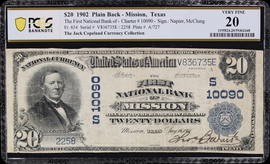Mission, Texas. $20 1902 Plain Back. Fr. 654. First NB. Charter #10090.