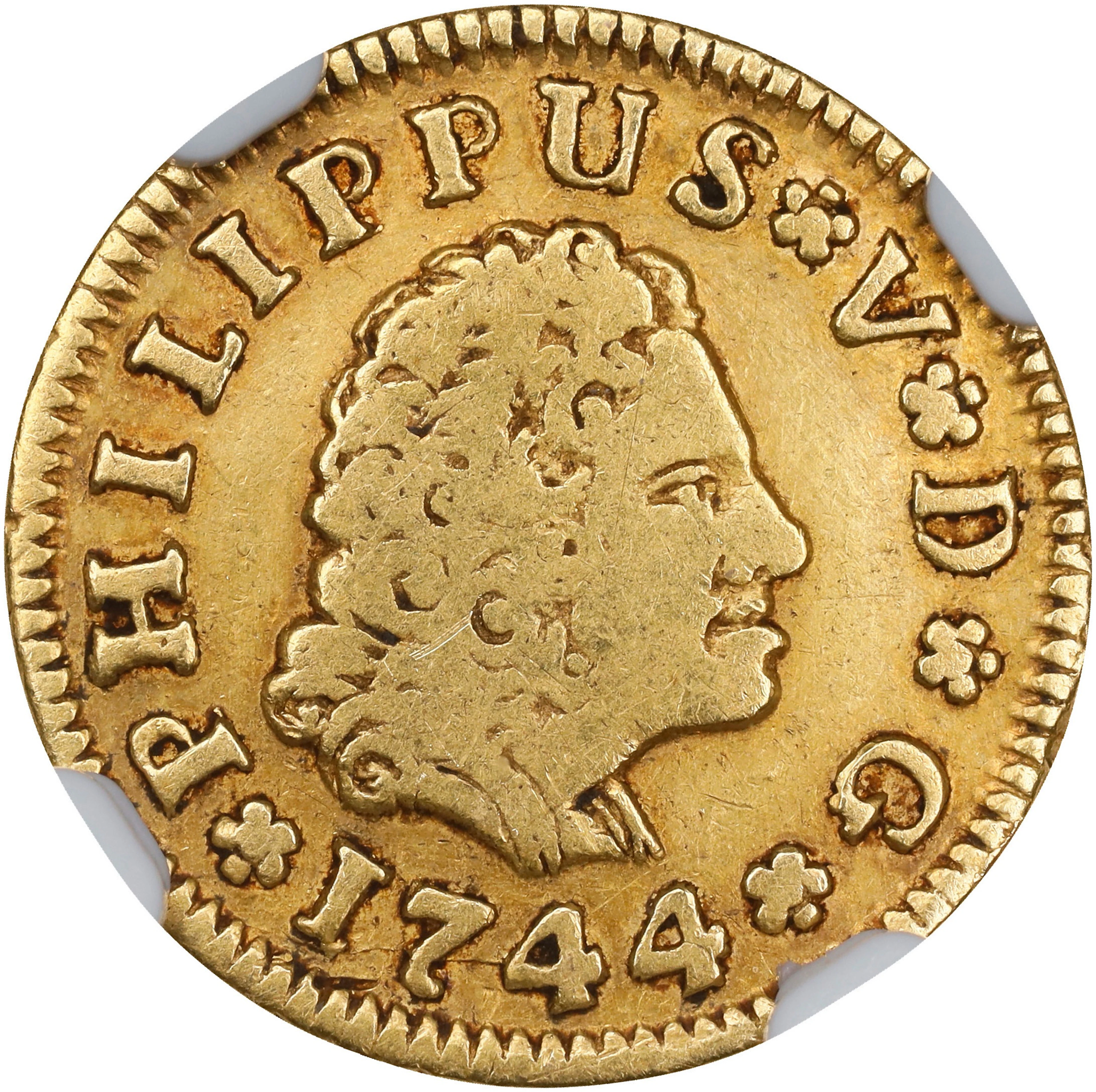 SPAIN. 1/2 Escudo, 1744-S PJ. Seville Mint. Philip V. NGC VF Details--Bent.
